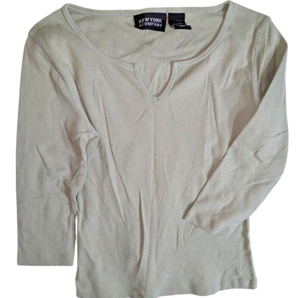 Vtg Y2K New York & Company Mint Green 3/4 Sleeve V-cut Women's Top Fairy Sz S